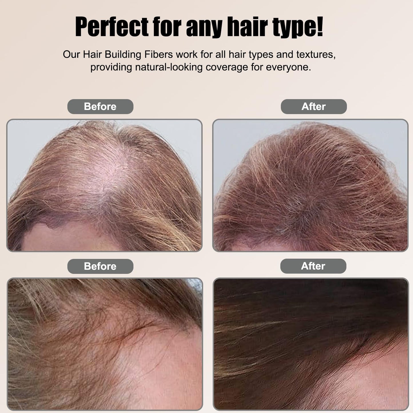 Thick Fiber premium hair thickening powder bottle displaying ingredient list and safety warnings.