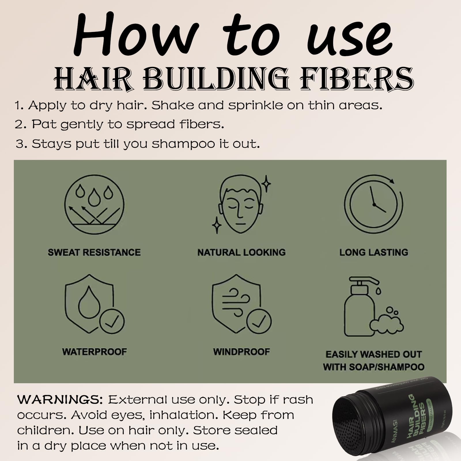 Authentic Thick Fiber USA imported hair loss concealer bottle for men and women.