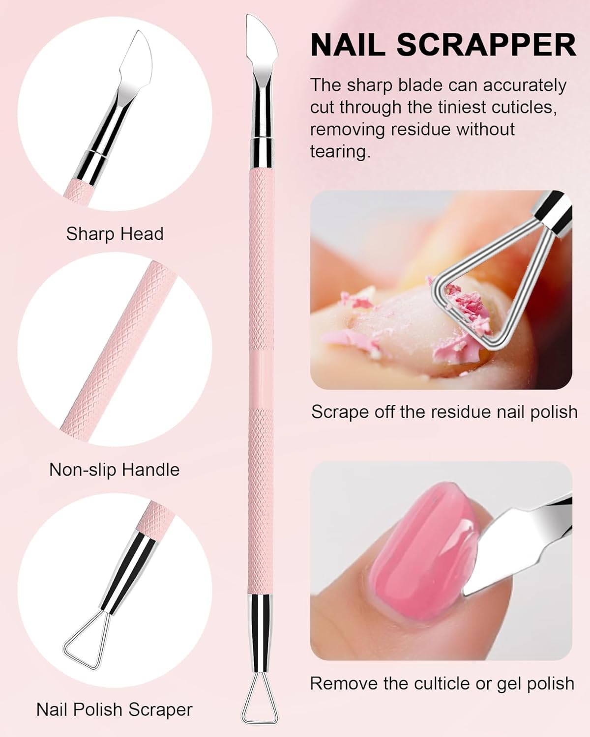 Ergonomic nail clipper and metal file included in the pink grooming kit