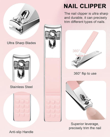 Four piece professional pedicure and manicure tool set arranged inside its protective case