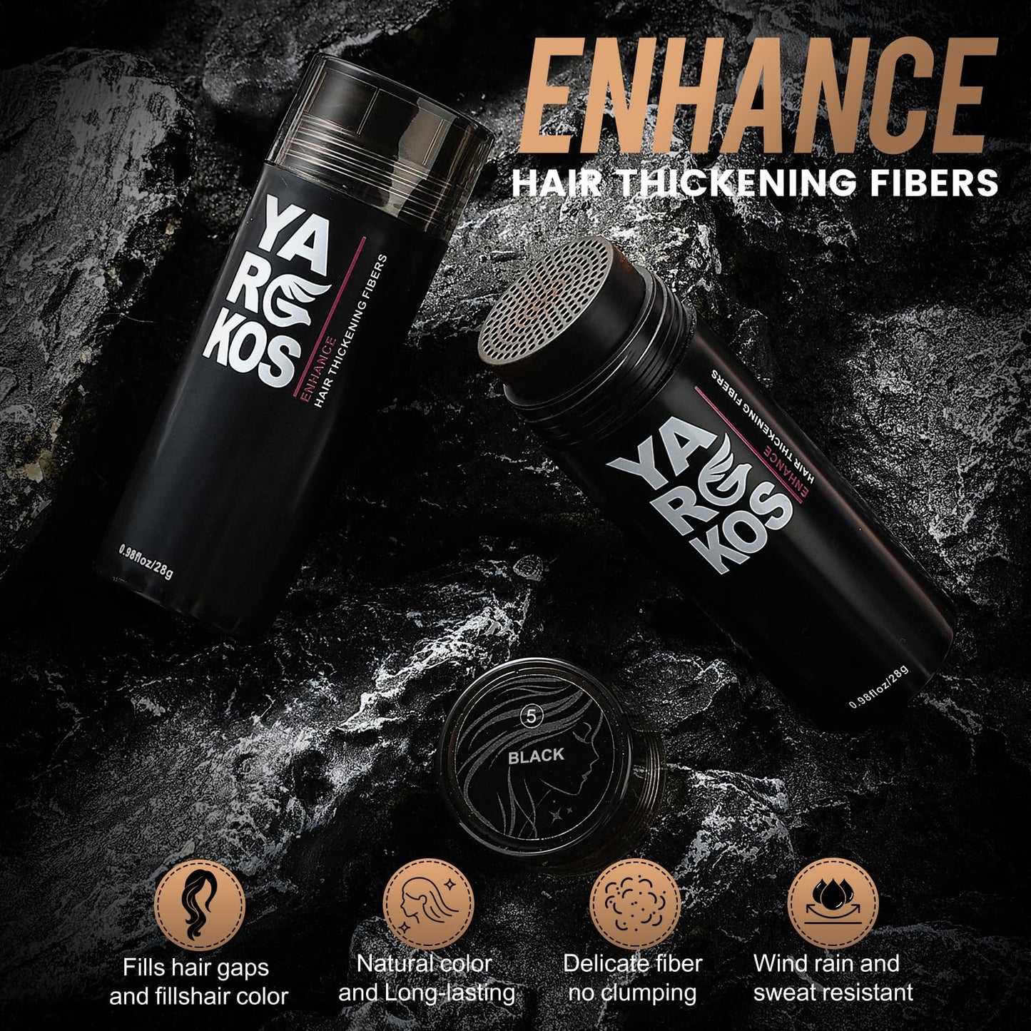 Mifanyo black hair powder for men and women showing the 28 grams bottle details.