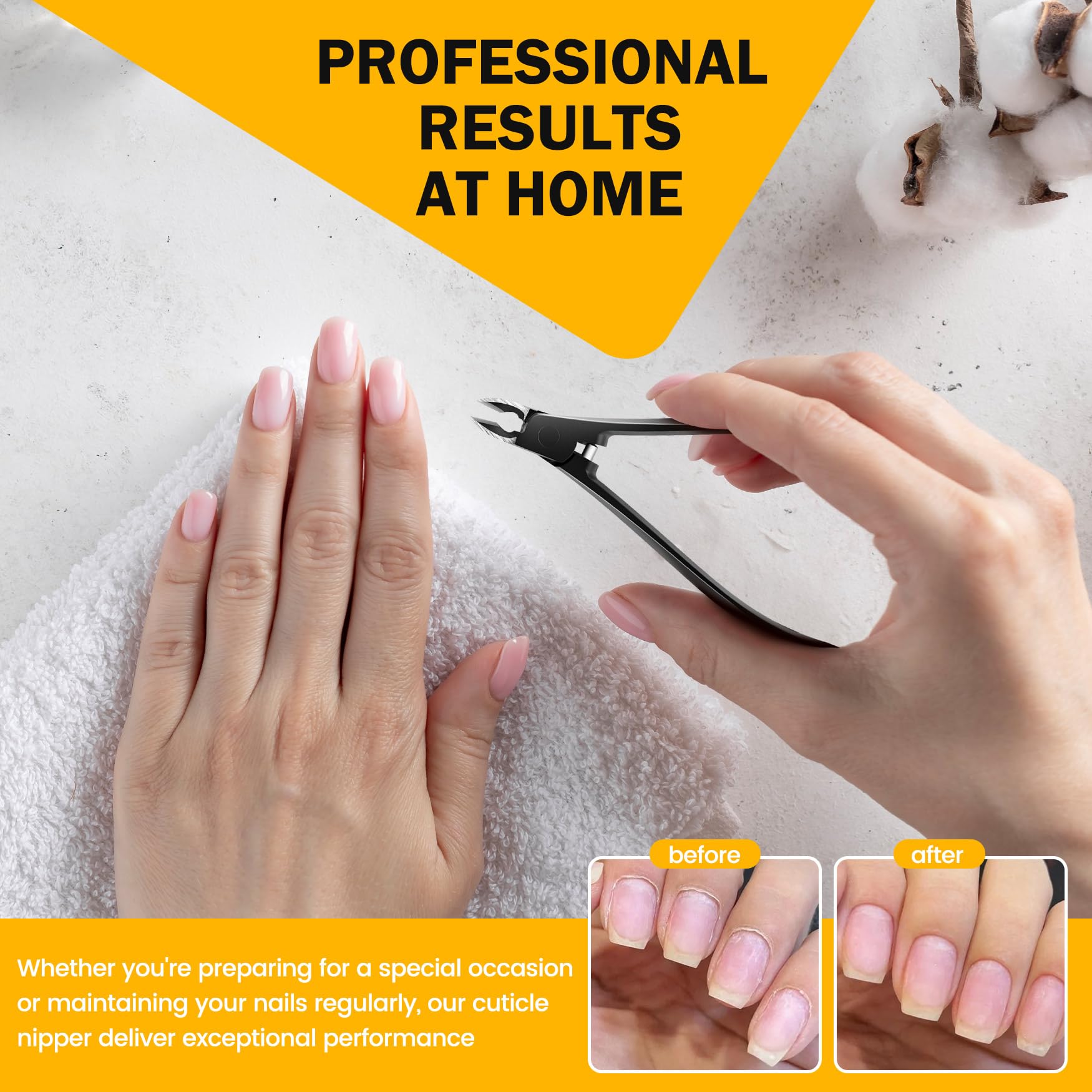 Matte black professional cuticle clippers displaying the ergonomic anti-slip handle design