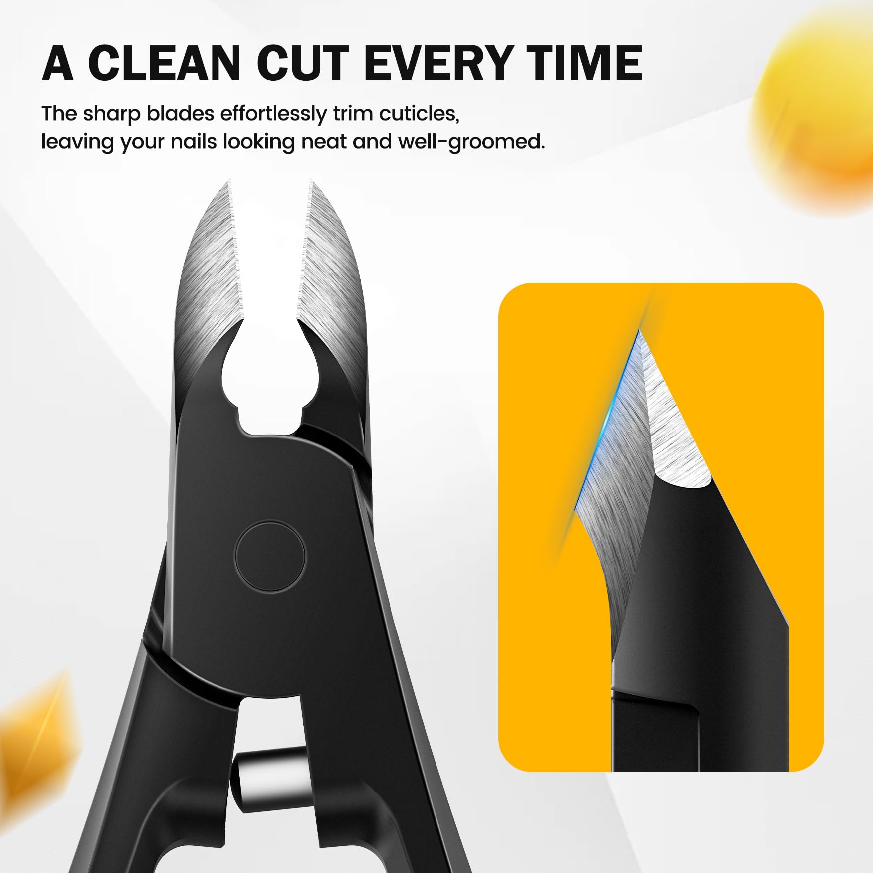 Stainless steel manicure tool close up focus on the high-density half-jaw nipper mechanism