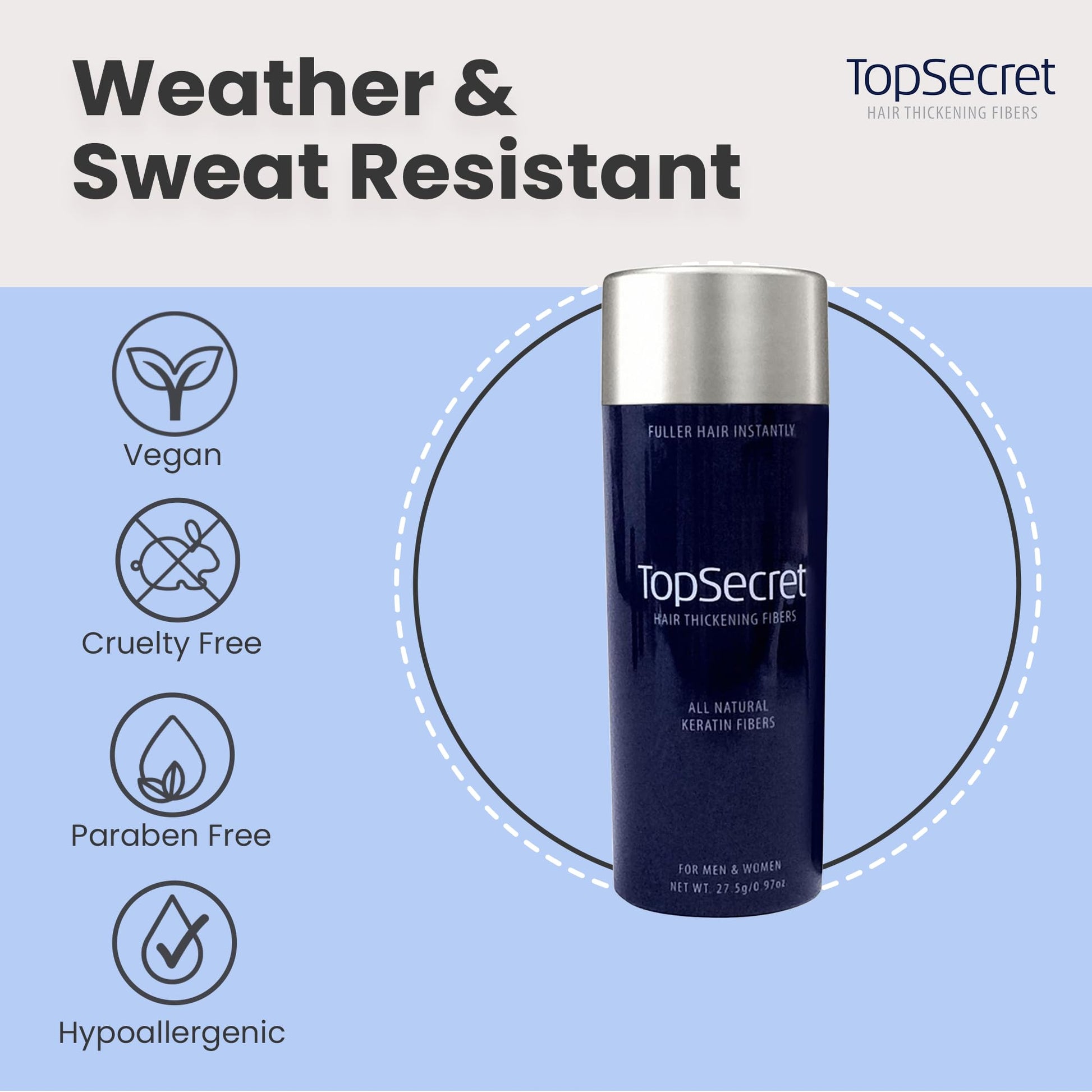 Top Secret sweat resistant hair filler medium brown shade representation on premium packaging