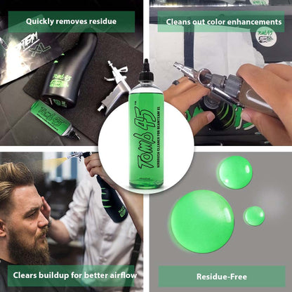 Back label view with instructions for cleaning cordless compressor guns