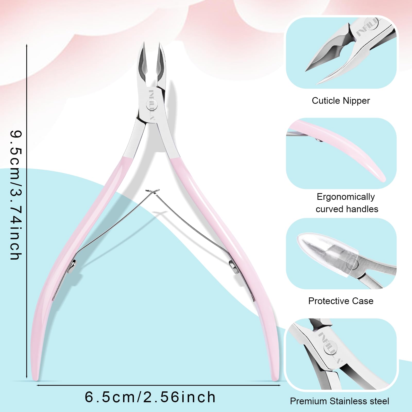 Close up of the eagle shaped sharp blades on the NXJ INFILILA cuticle cutter