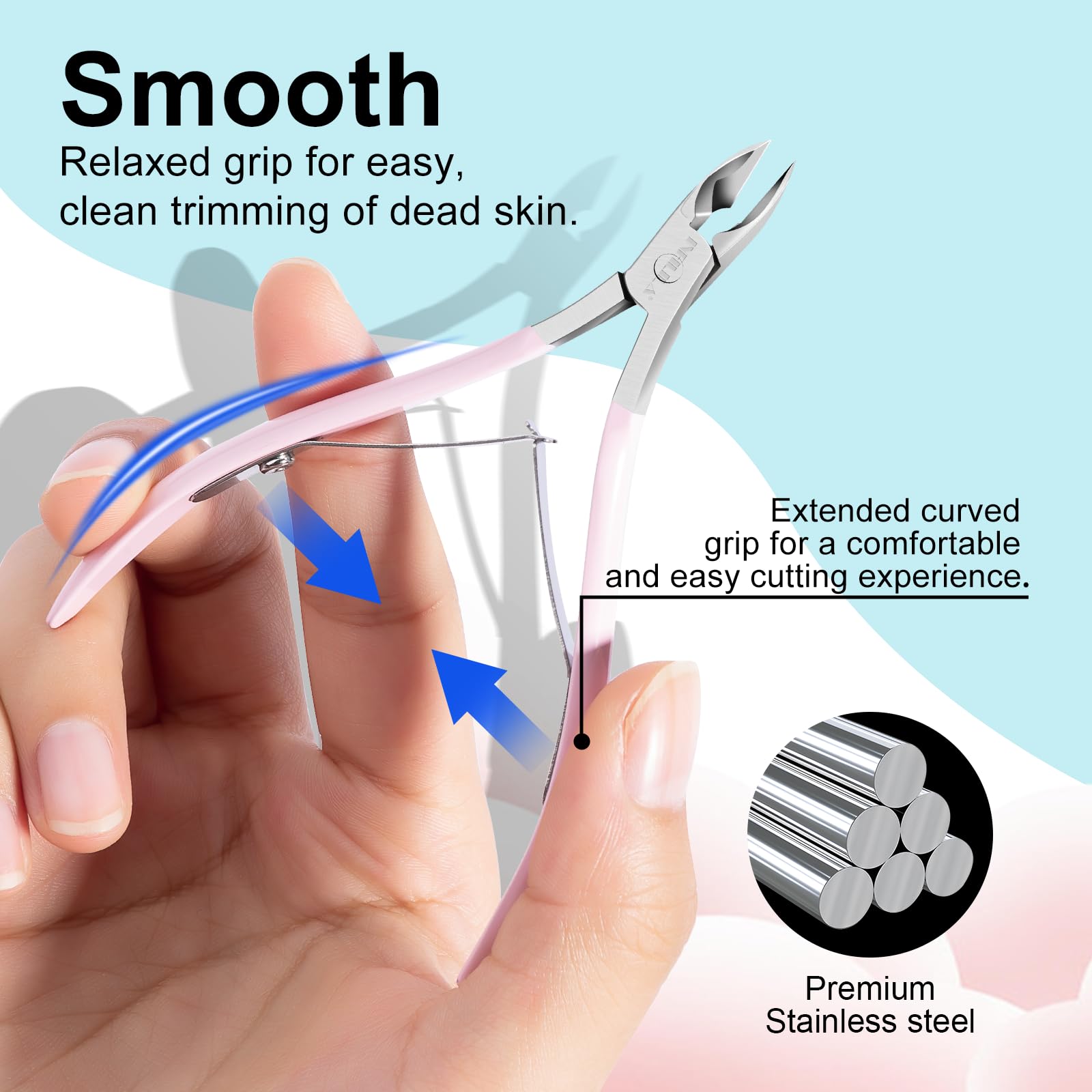 NXJ INFILILA manicure tool being used for precision dead skin and cuticle removal