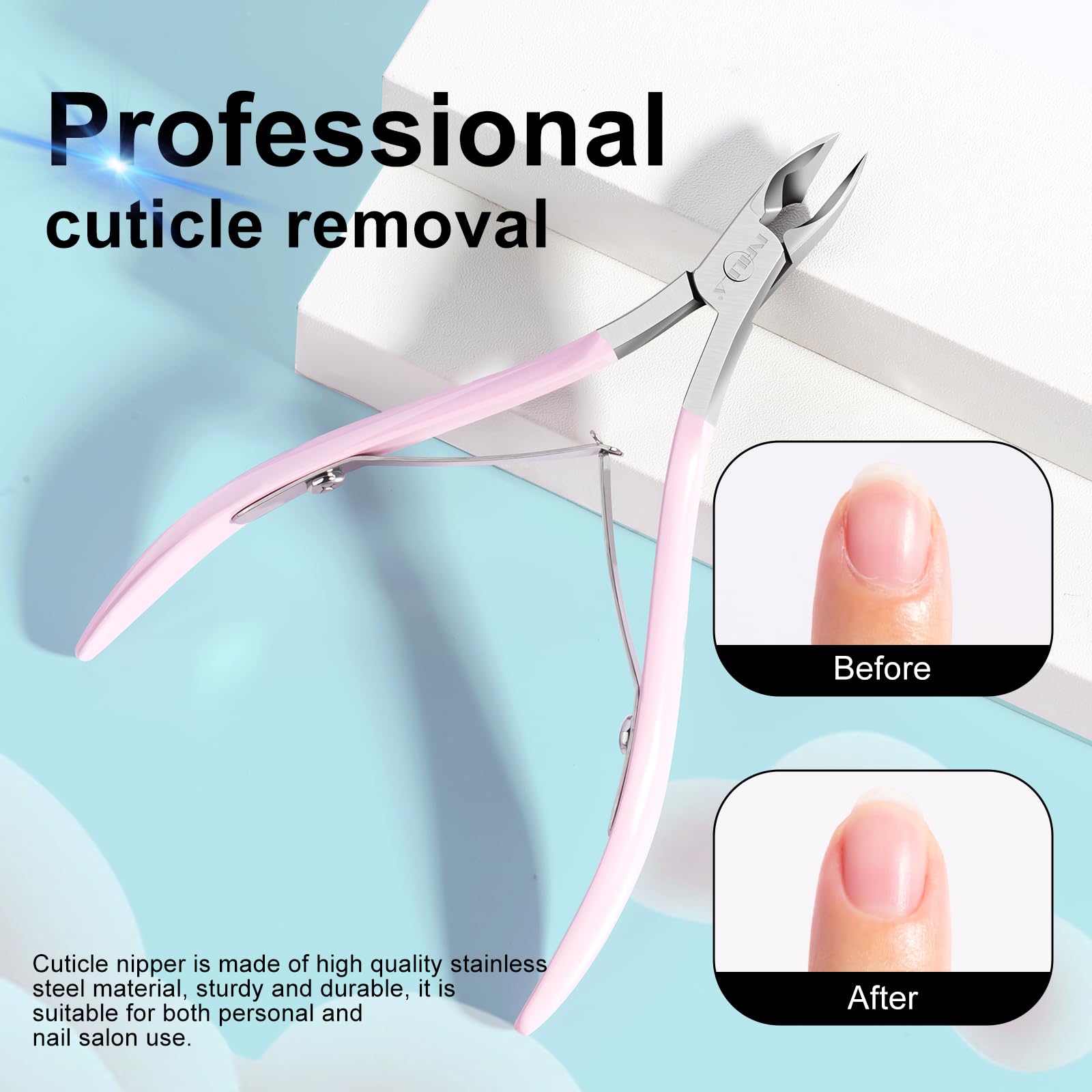 NXJ INFILILA stainless steel cuticle nippers shown with its protective blade cap