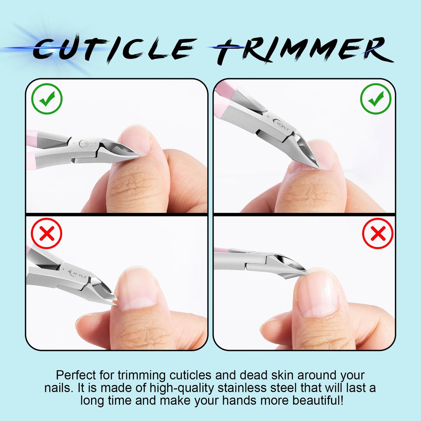 Side view of the premium NXJ INFILILA pink handle salon quality cuticle trimmer