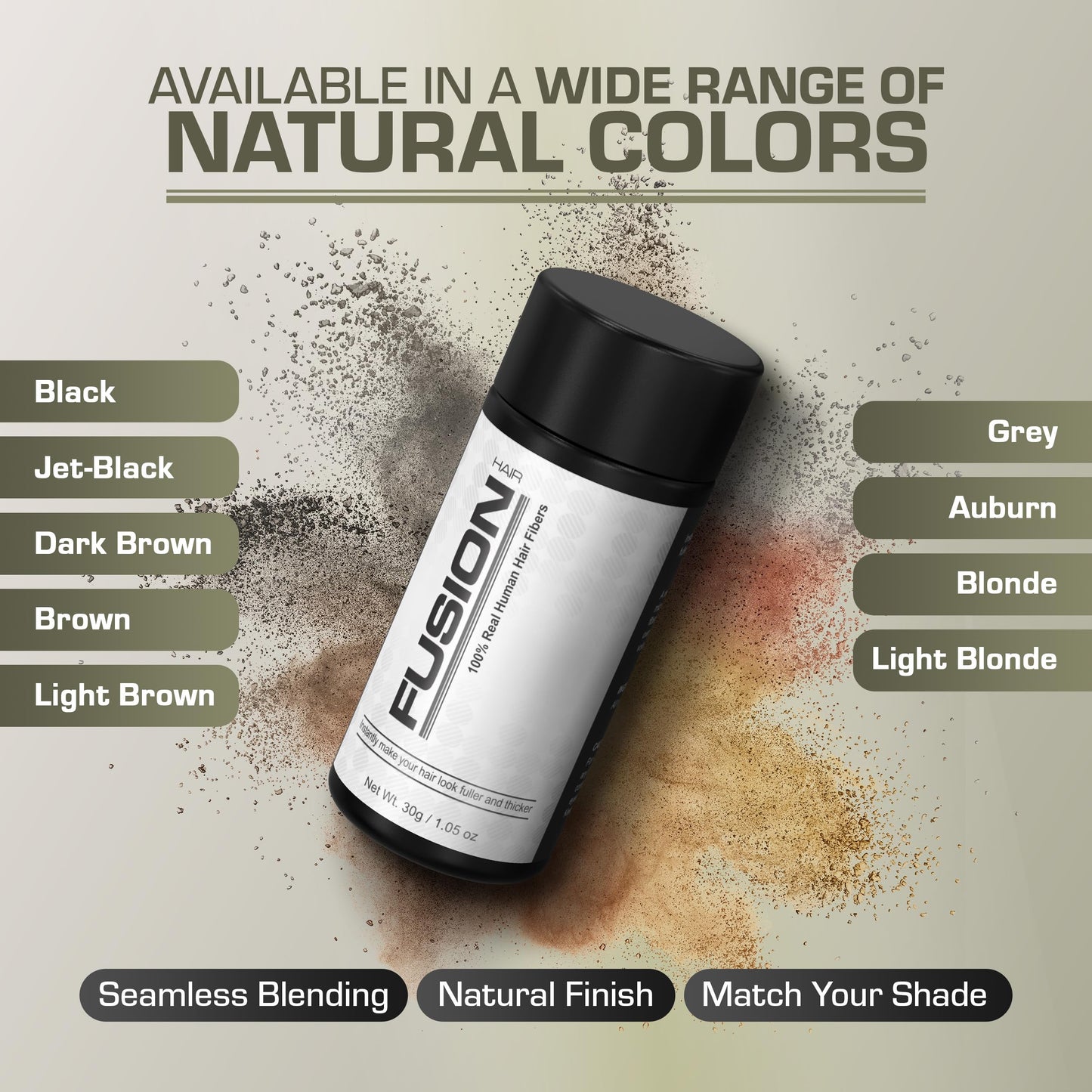 HairFusion unisex hair loss concealer cosmetic powder bottle details and ingredient information