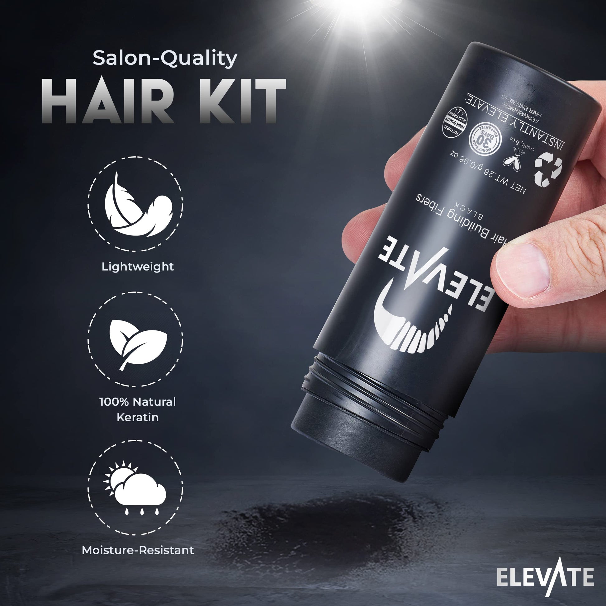 ELEVATE fiber locking setting hold spray bottle demonstrating the secure mist application process