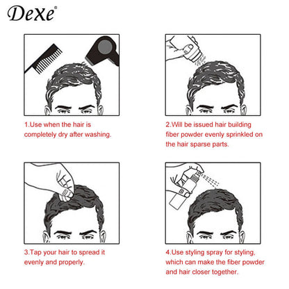 Black hair fibers application on thinning crown area for instant volume
