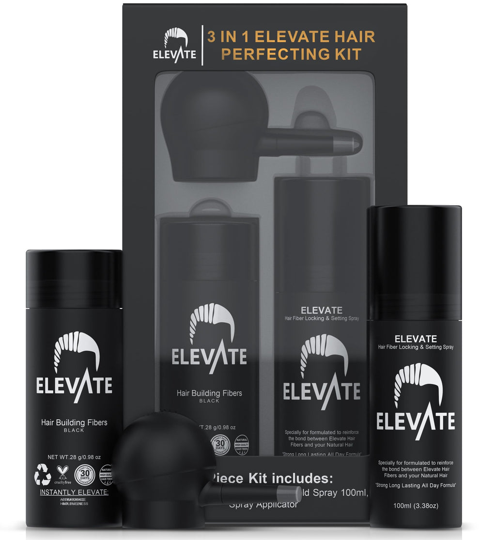 Elevate hair building fibers packaging box and accessories layout