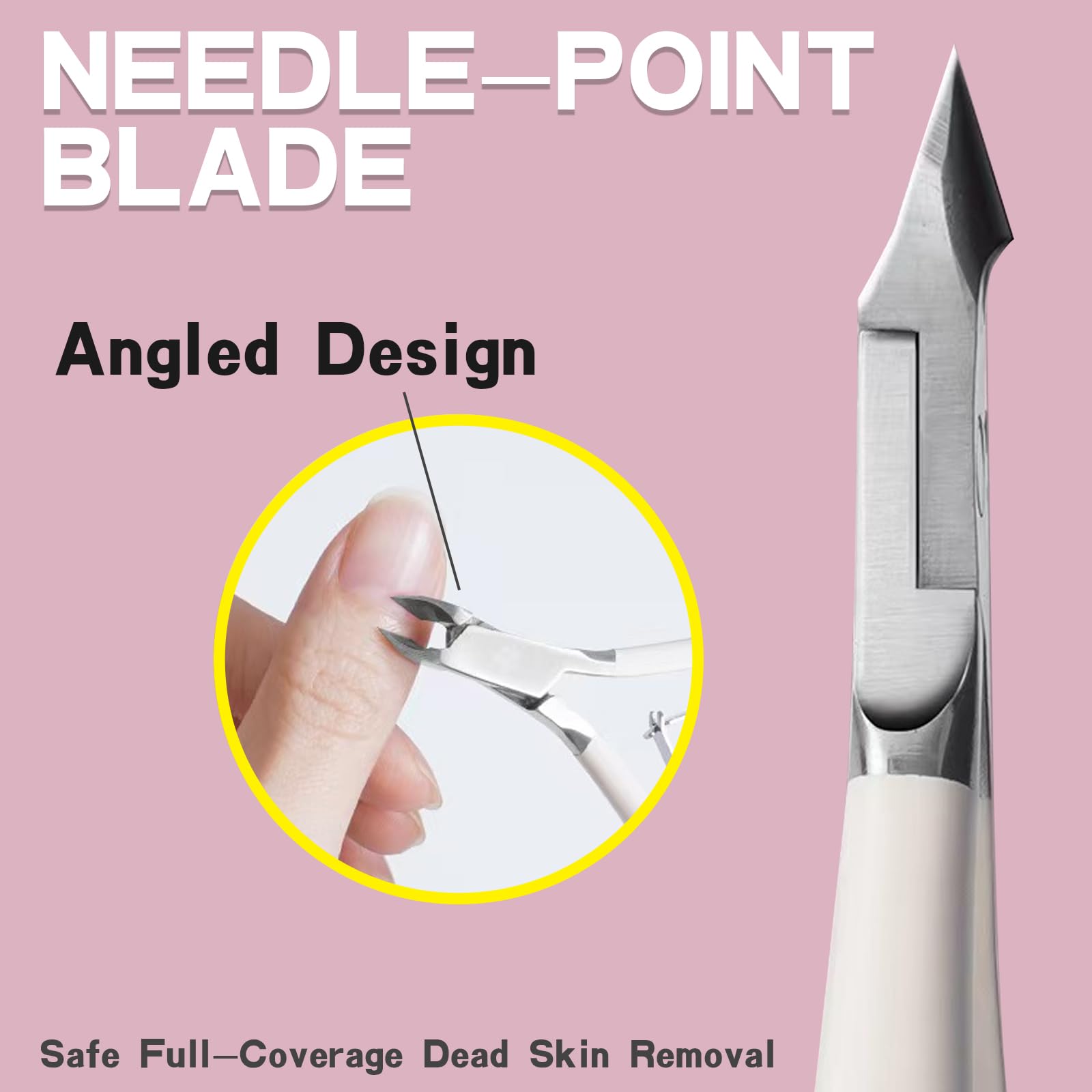 Dual ended cuticle pusher and triangle scraper tools lying flat on a surface