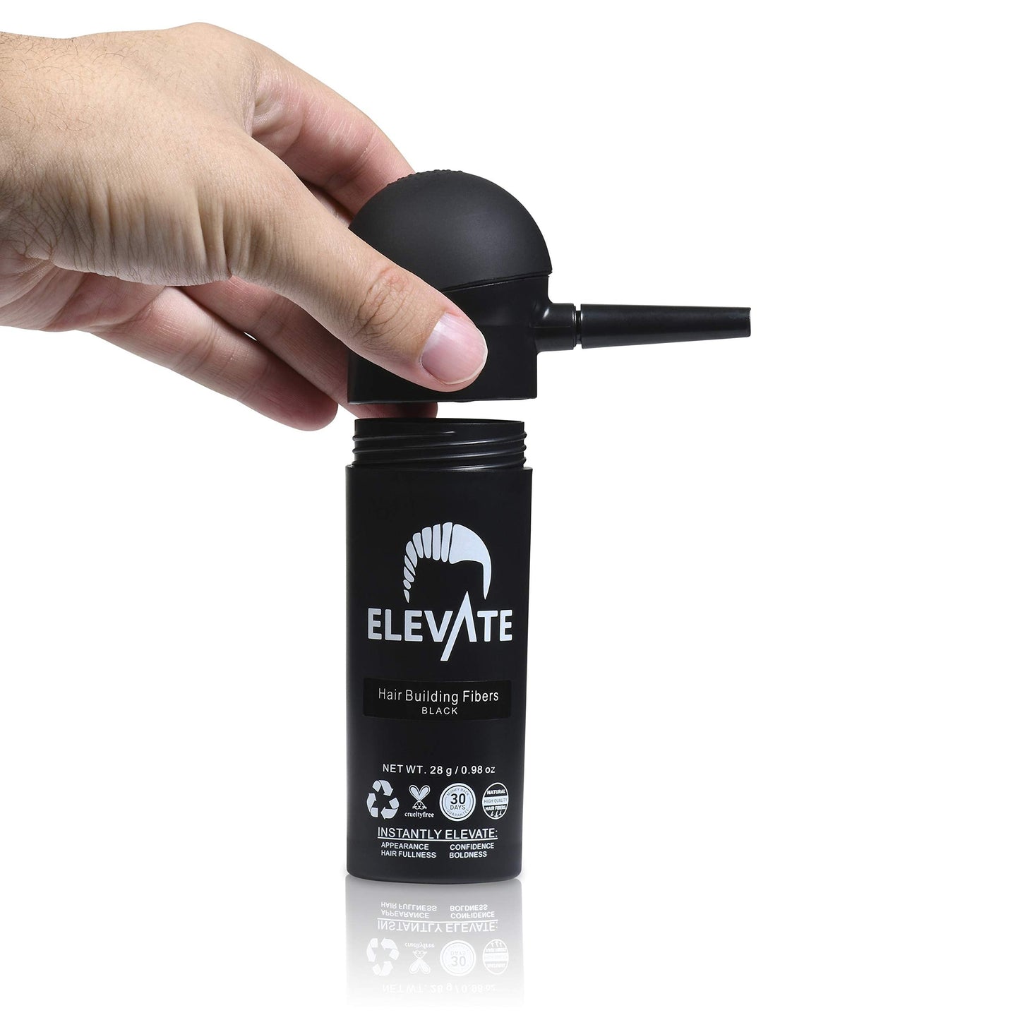 Detailed view of the natural black hair fibers texture from the Elevate 2-in-1 perfecting set