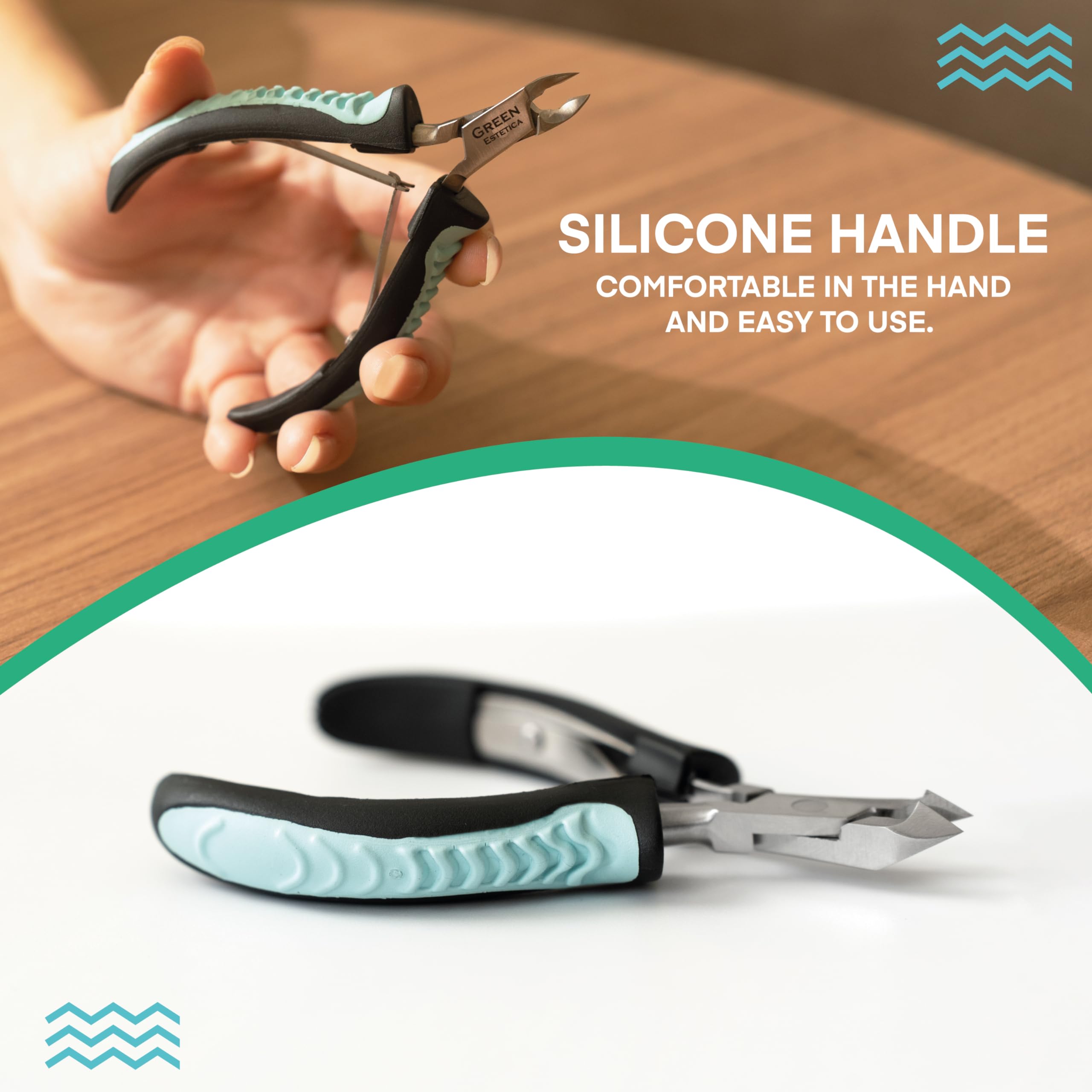 The non slip rubber grip details on the handle of the professional nail tool