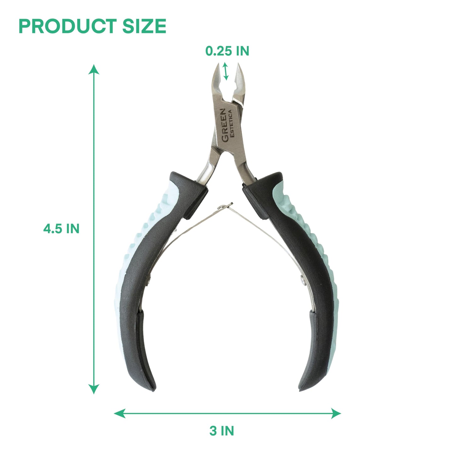 Side view of the premium green and black cuticle trimmer showing handle proportions