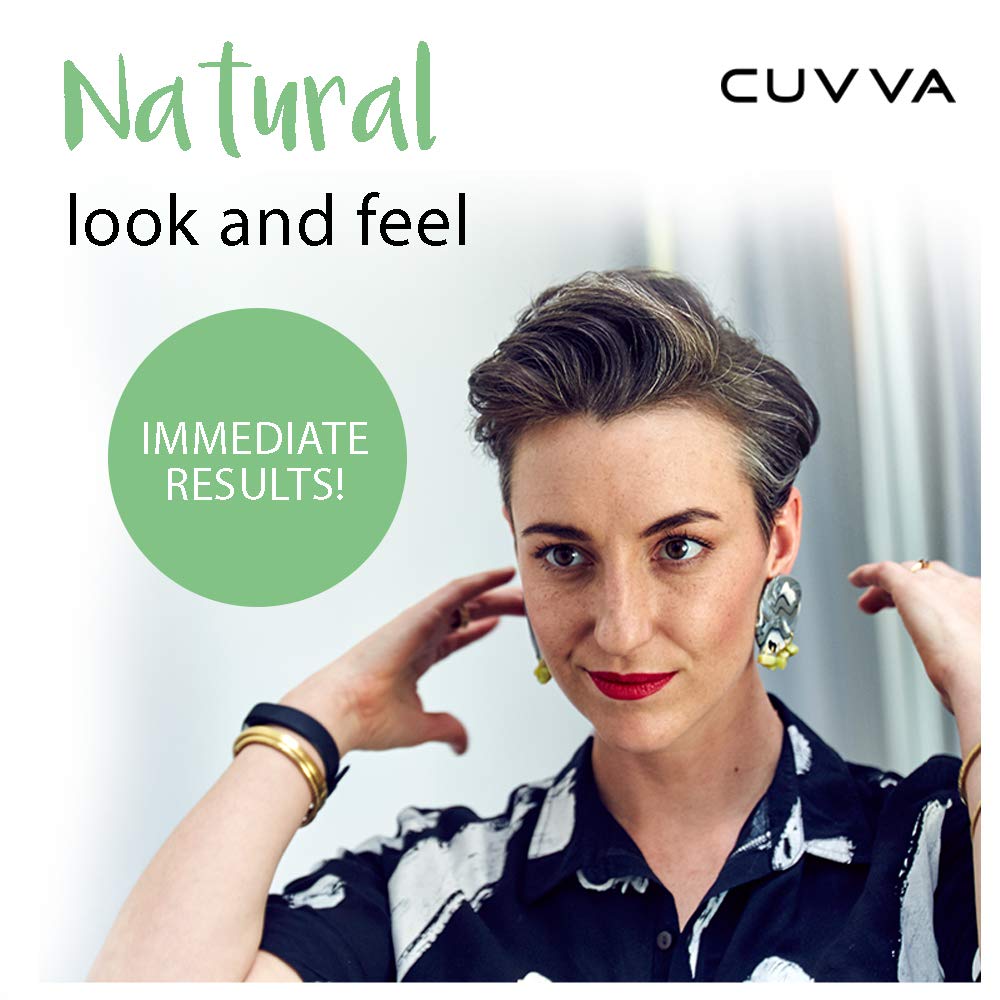 CUVVA dark brown hair fibers application on crown area for instant thickness