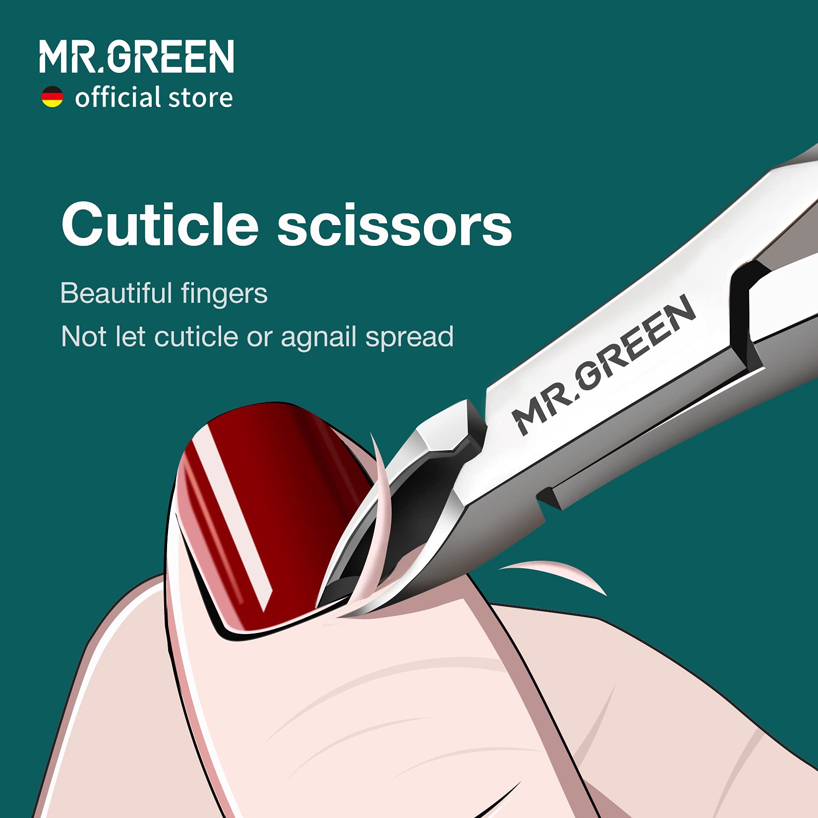 Close up of Mr. Green nail manicure scissors blades