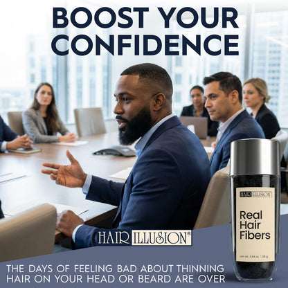 Premium real human hair fibers before and after application demonstration style view