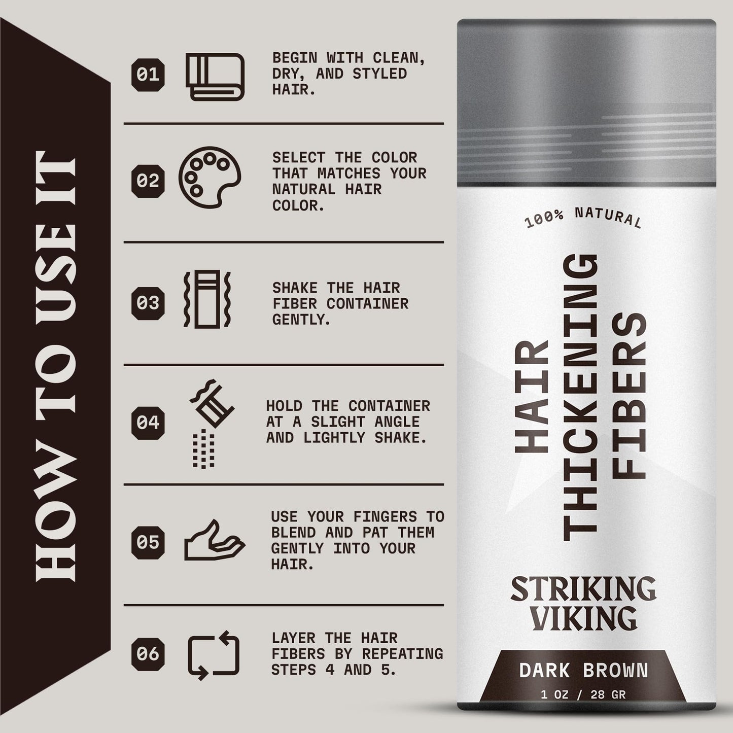 Close up view of the premium imported dark brown cosmetic powder for hair thinning solutions.