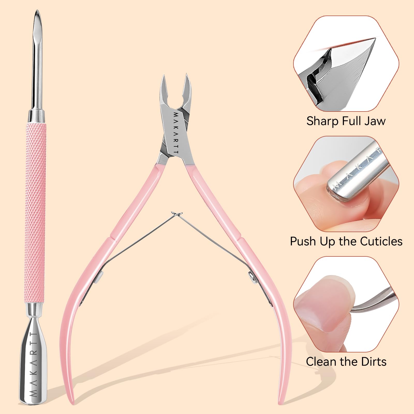 Stainless steel cuticle trimmer and pusher nail tools