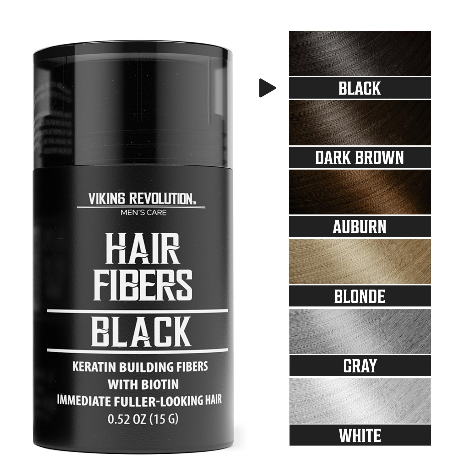 Viking Revolution natural keratin hair building powder container showing the applicator top.