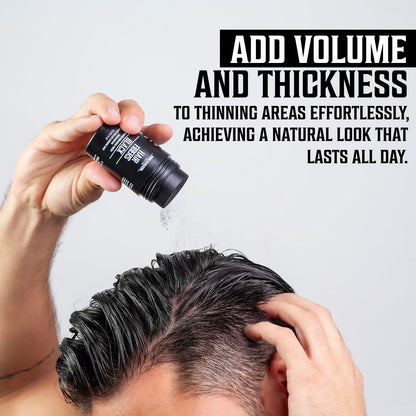 Premium black hair thickening fibers with biotin for men back label directions.