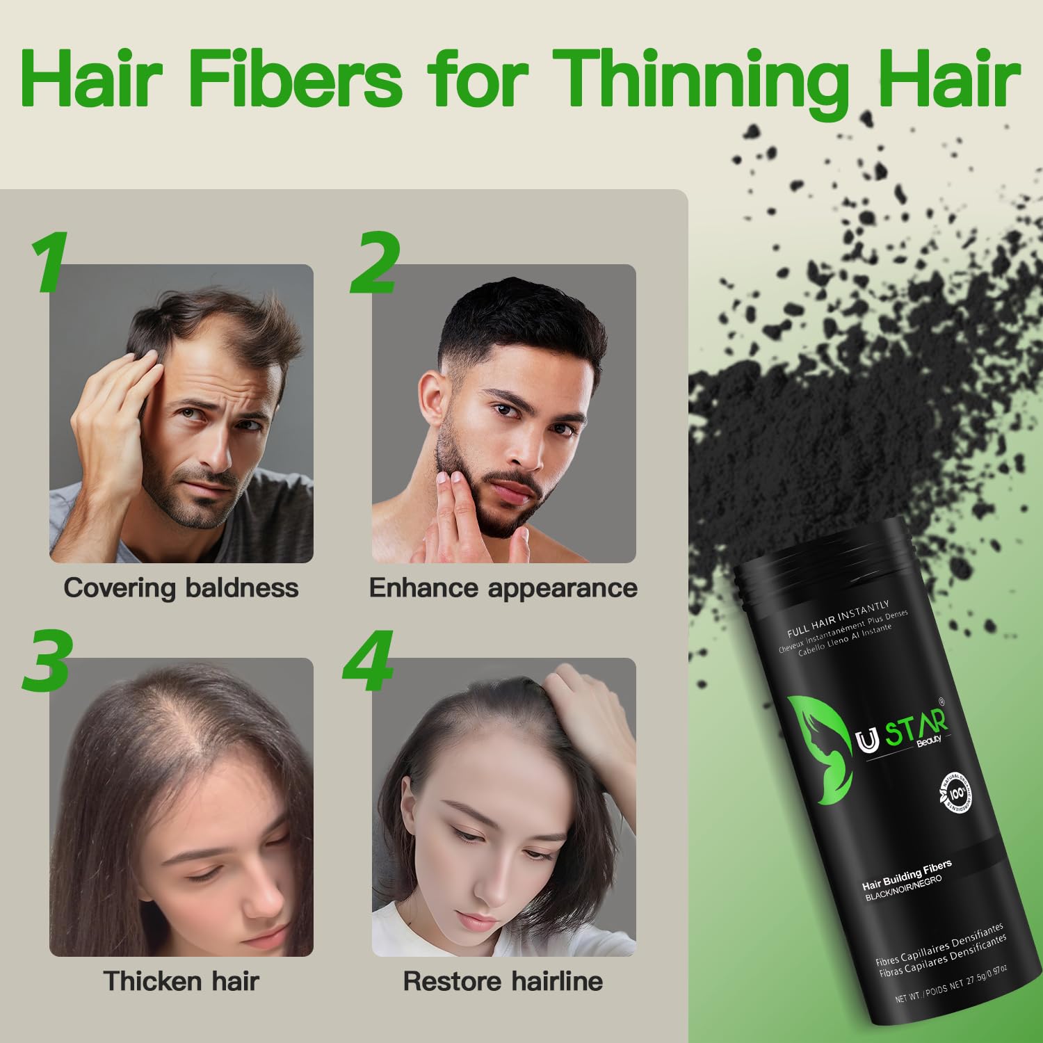 USTAR fiber hold spray bottle for weather resistant hair volume security