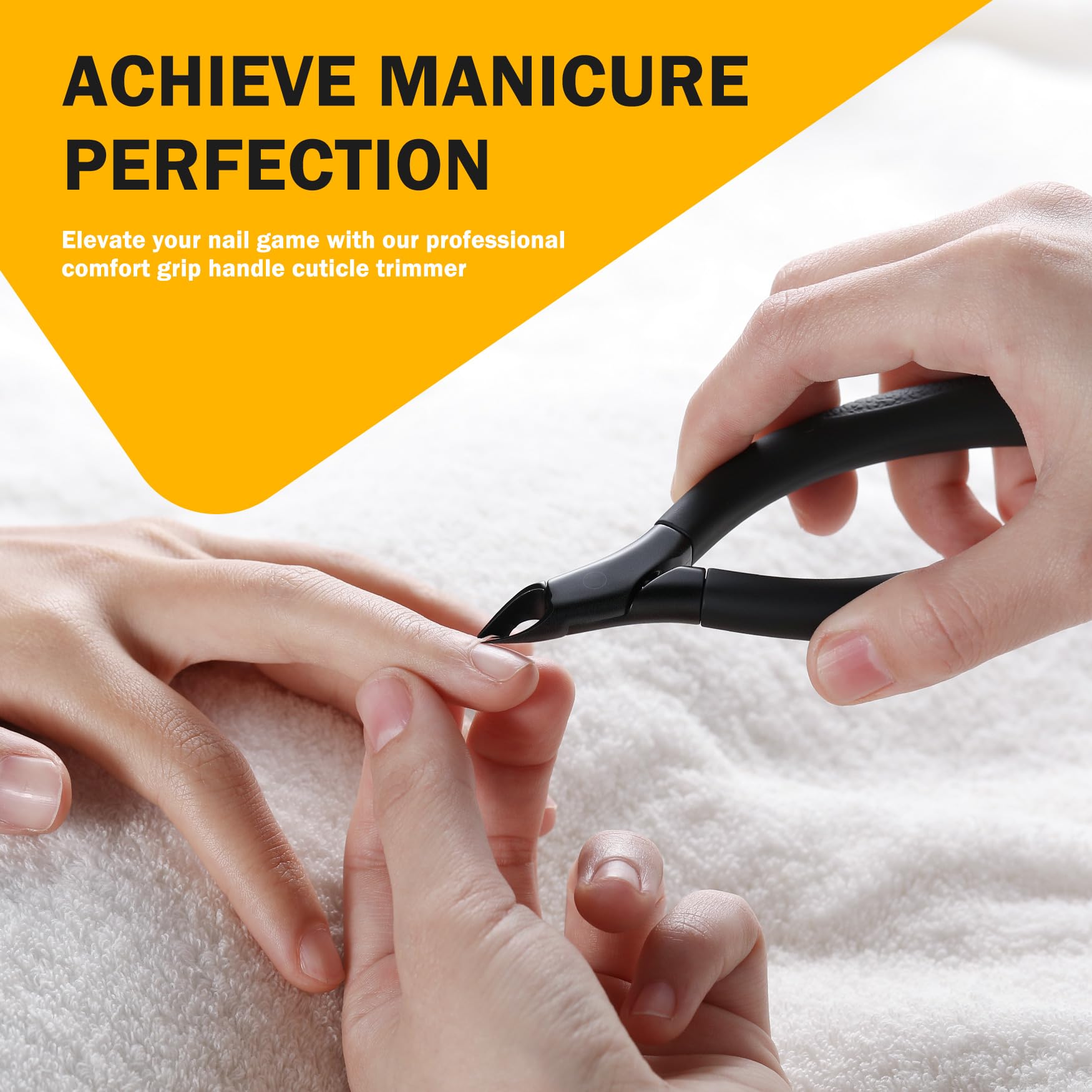 Close up shot of the high carbon stainless steel precision blade tip on the BEZOX cuticle clipper