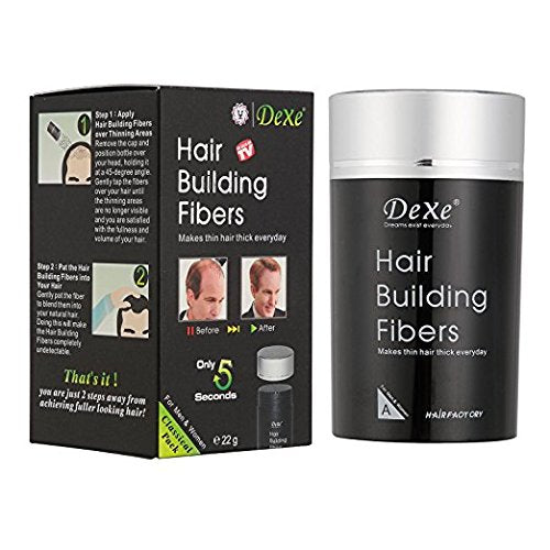 Dexe hair thickening powder showing the applicator top for precise scattering on thinning spots.