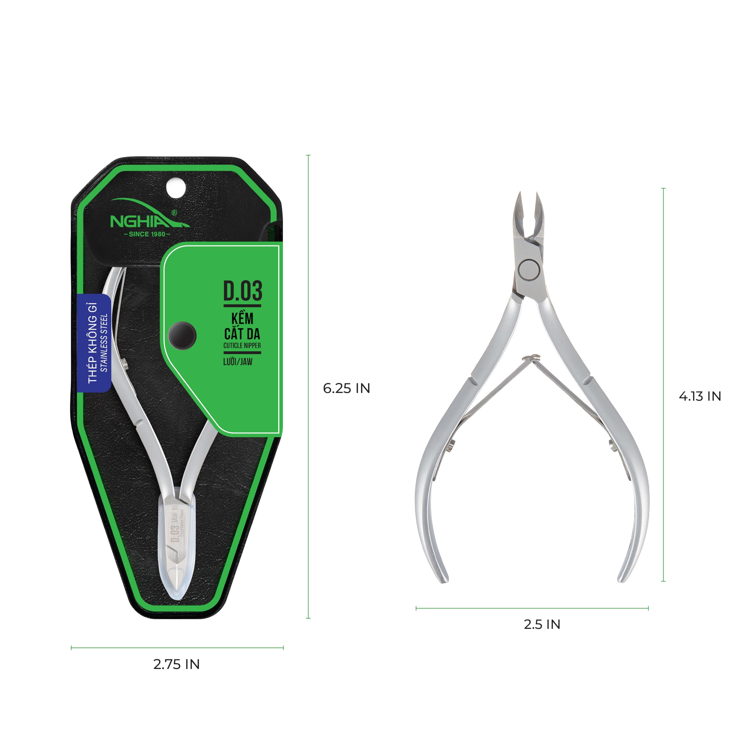 Close up of Nghia D-03 cuticle nipper sharp jaw blades