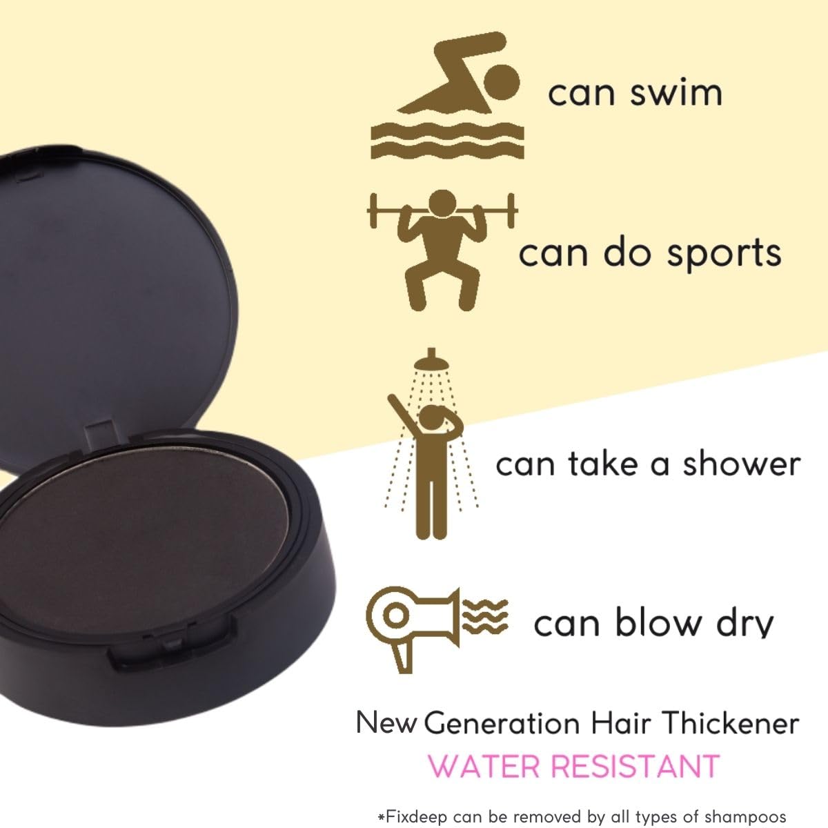 Fixdeep cosmetic hair concealer compact lid showing brand logo details