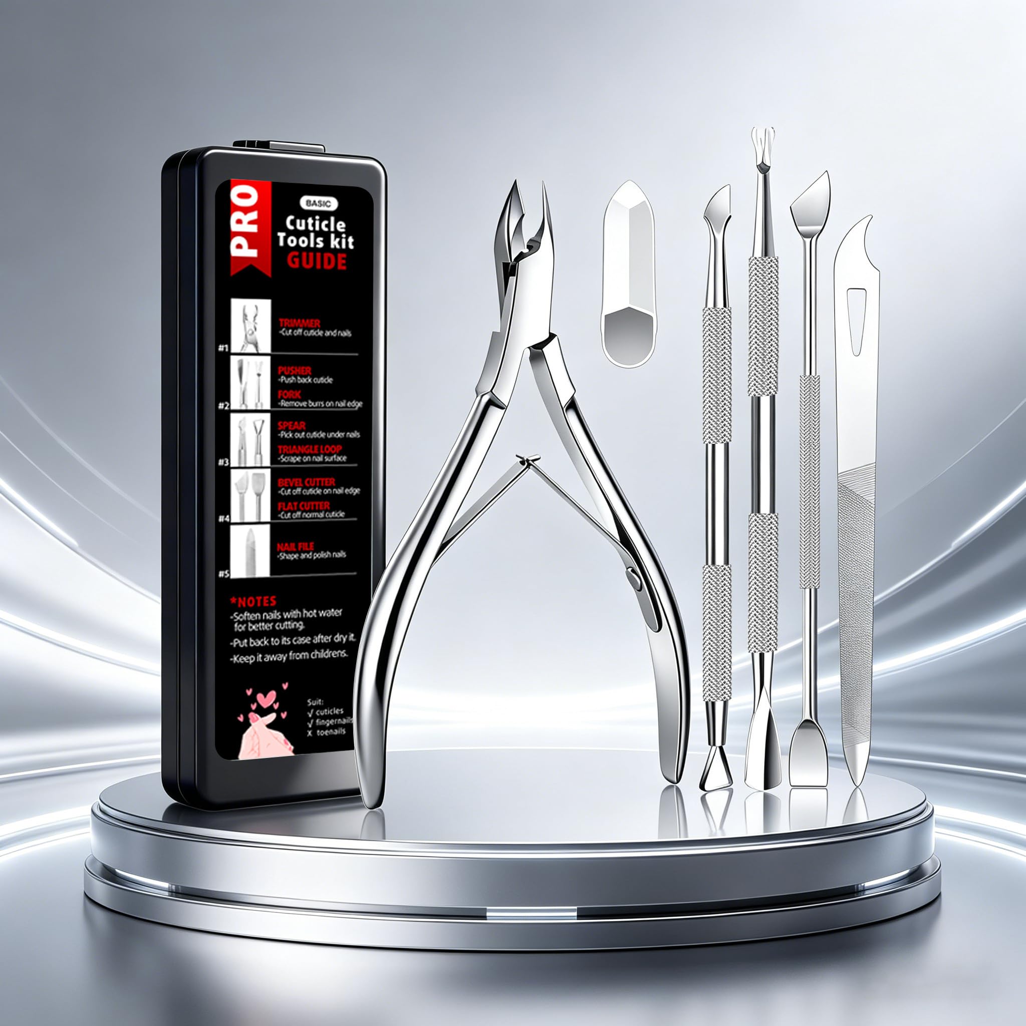 Close-up view of the sharp-jaw stainless steel cuticle nipper highlighting the double spring grip mechanism