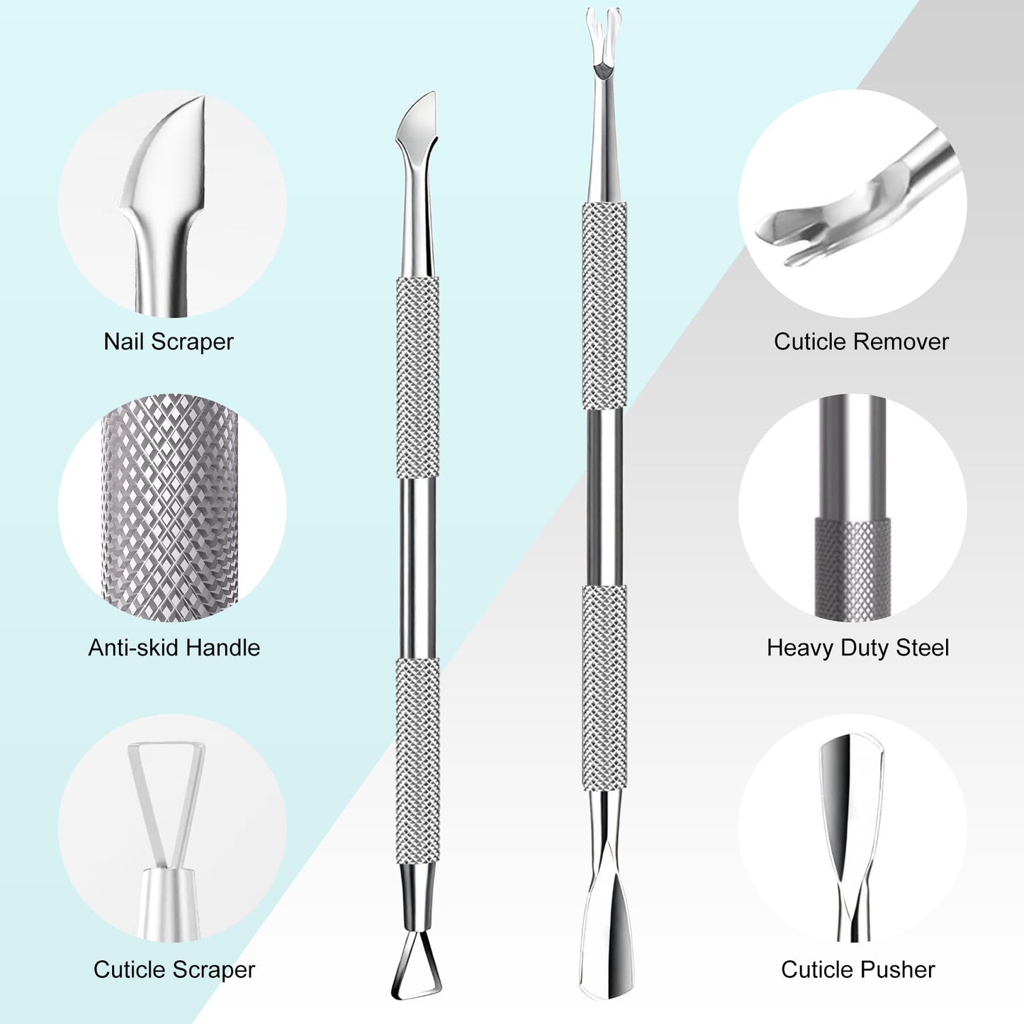 Compact travel-friendly protective case open and filled with five professional nail maintenance instruments