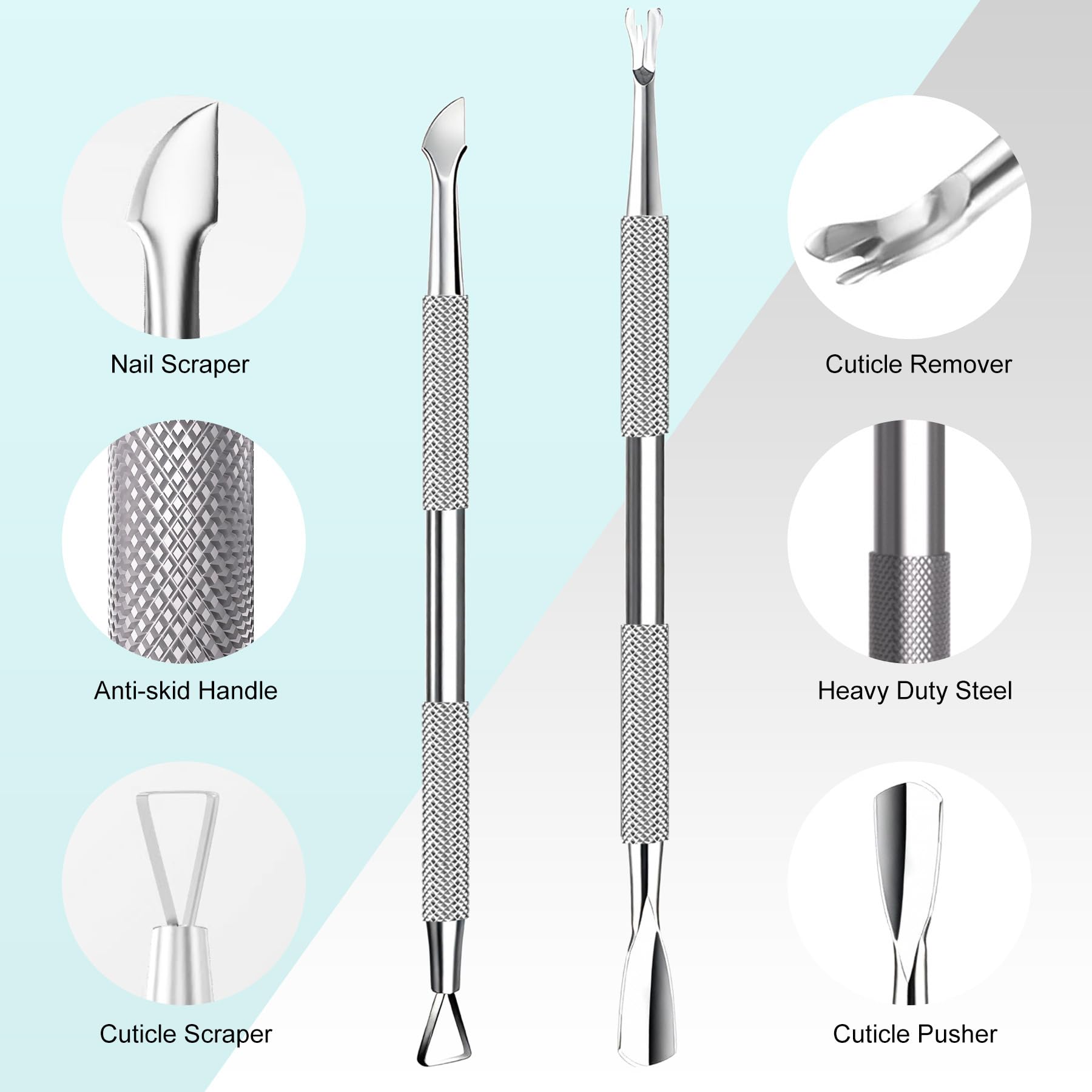 Compact travel-friendly protective case open and filled with five professional nail maintenance instruments