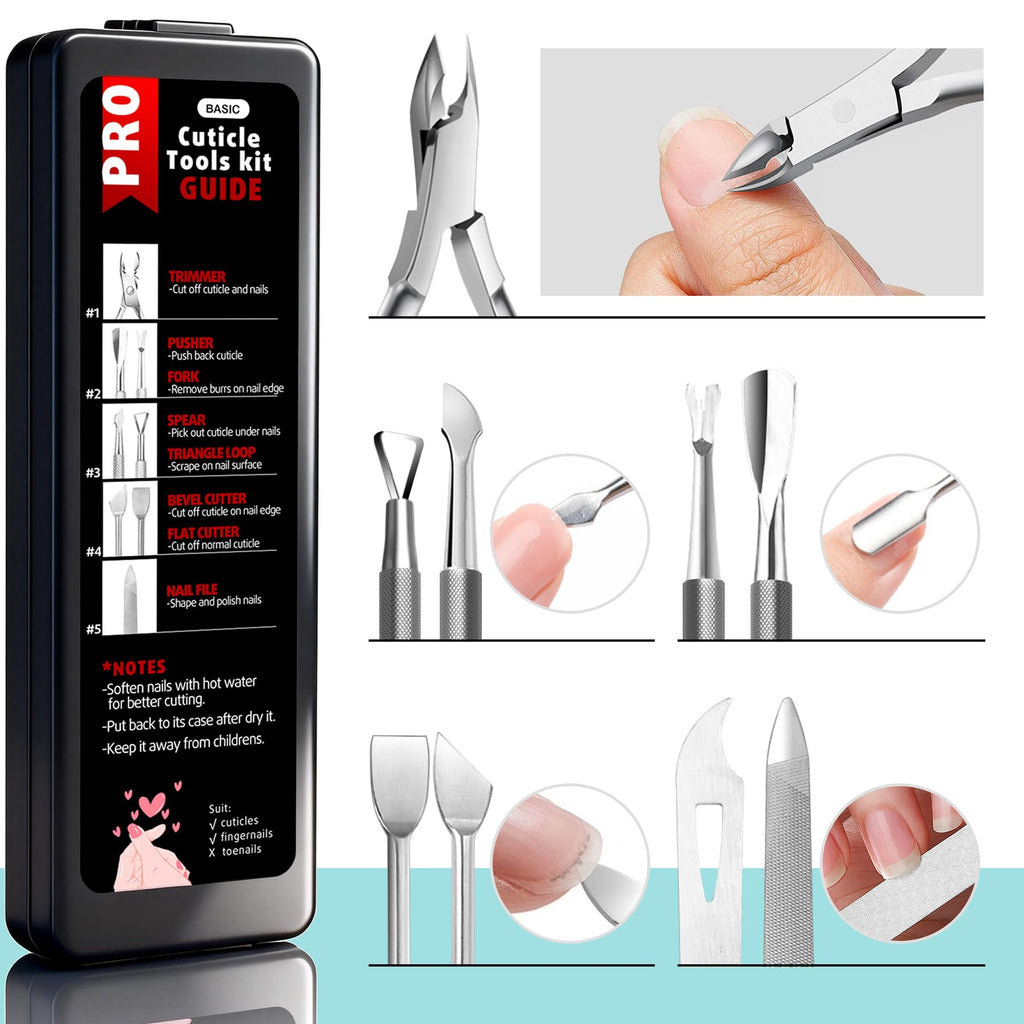 Full view of the durable rustproof Cbiumpro five piece personal care kit layout on a clean background