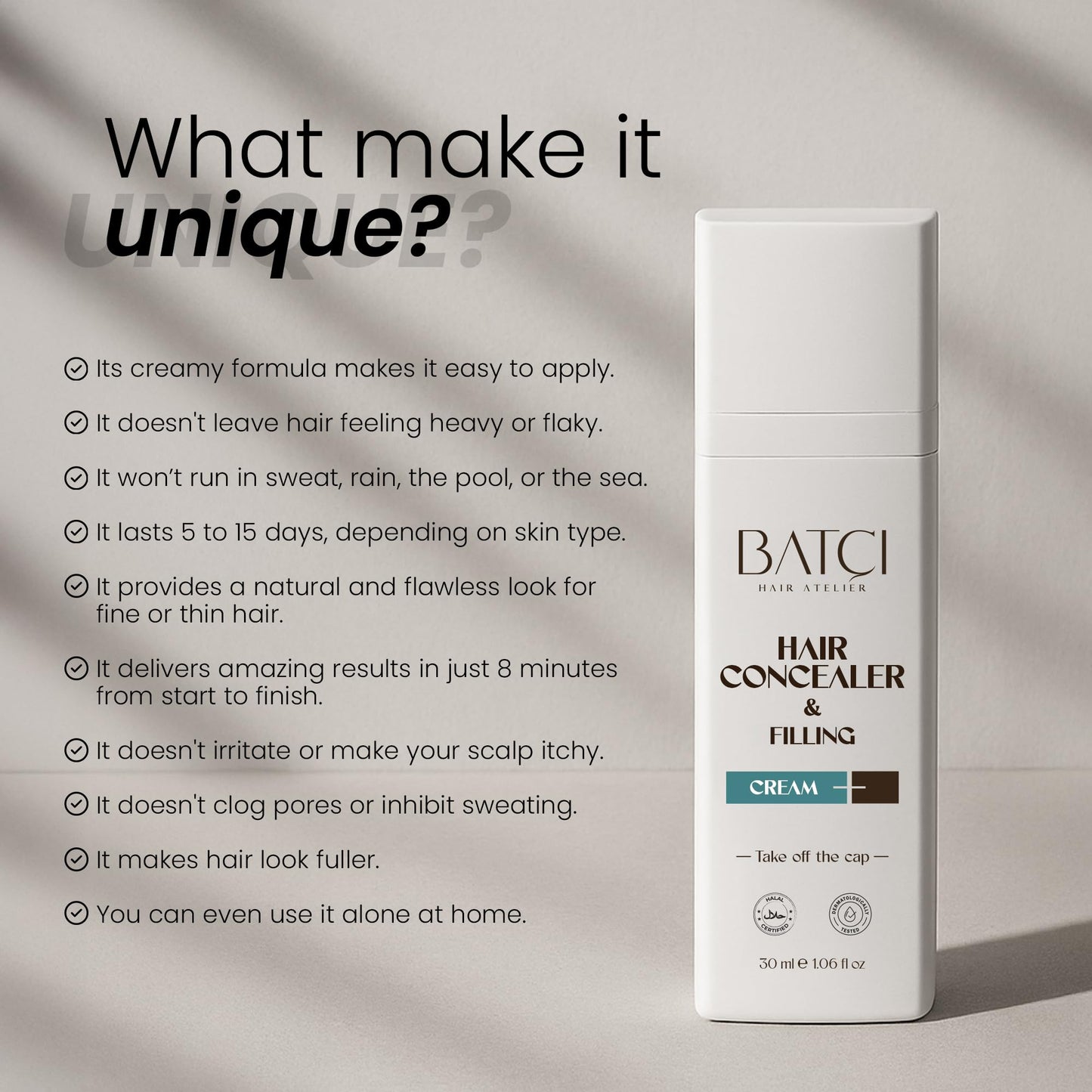Batci hair filling cream texture demonstrating natural matte finish blending