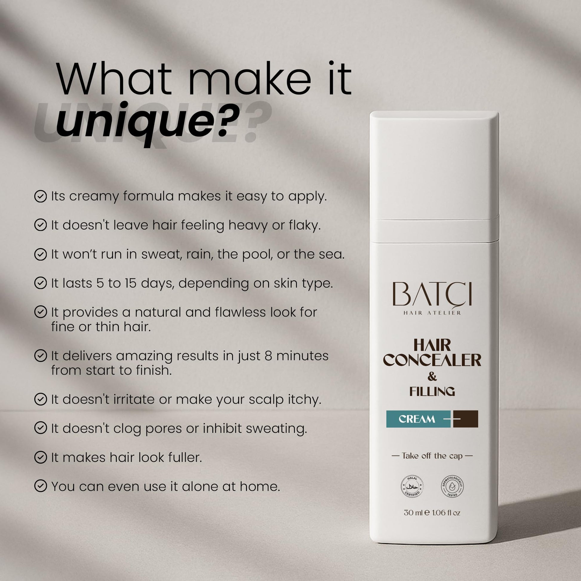 Batci hair filling cream texture demonstrating natural matte finish blending