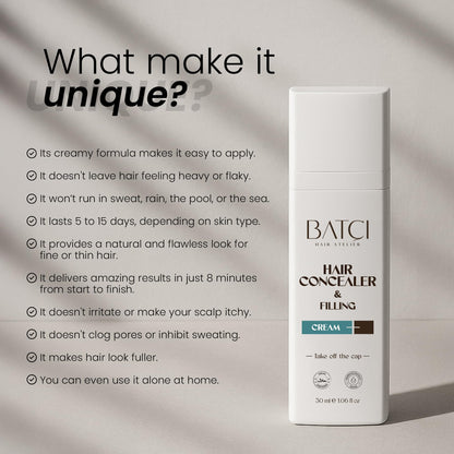 Batci hair filling cream texture demonstrating natural matte finish blending