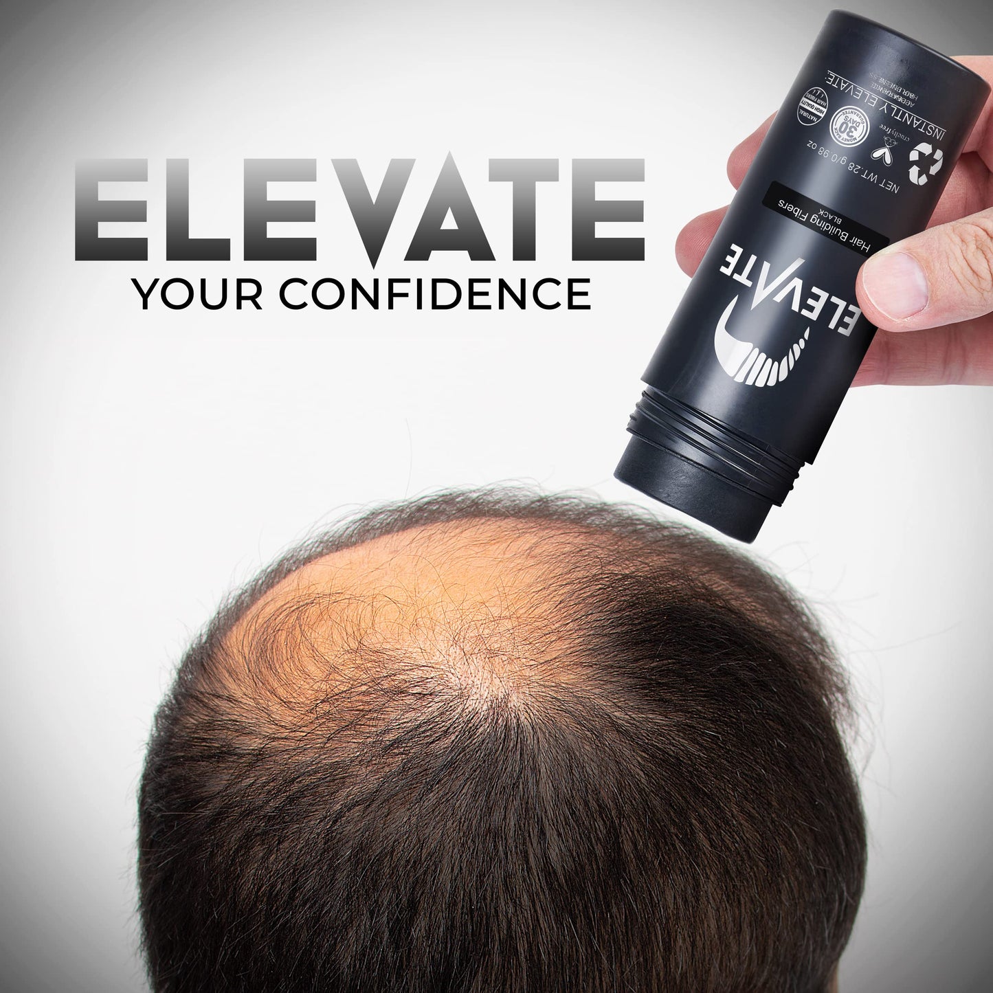 Water and sweat resistant black hair fibers for men and women.