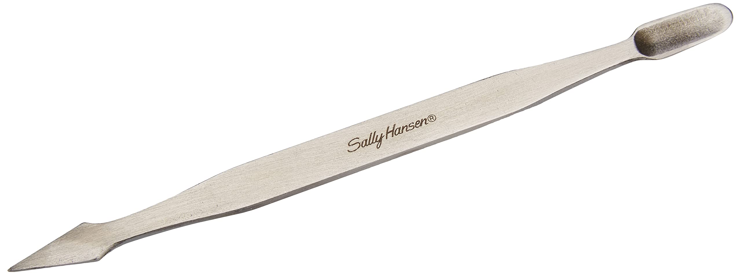 Sally Hansen cuticle nipper with integrated pusher tool held in hand.