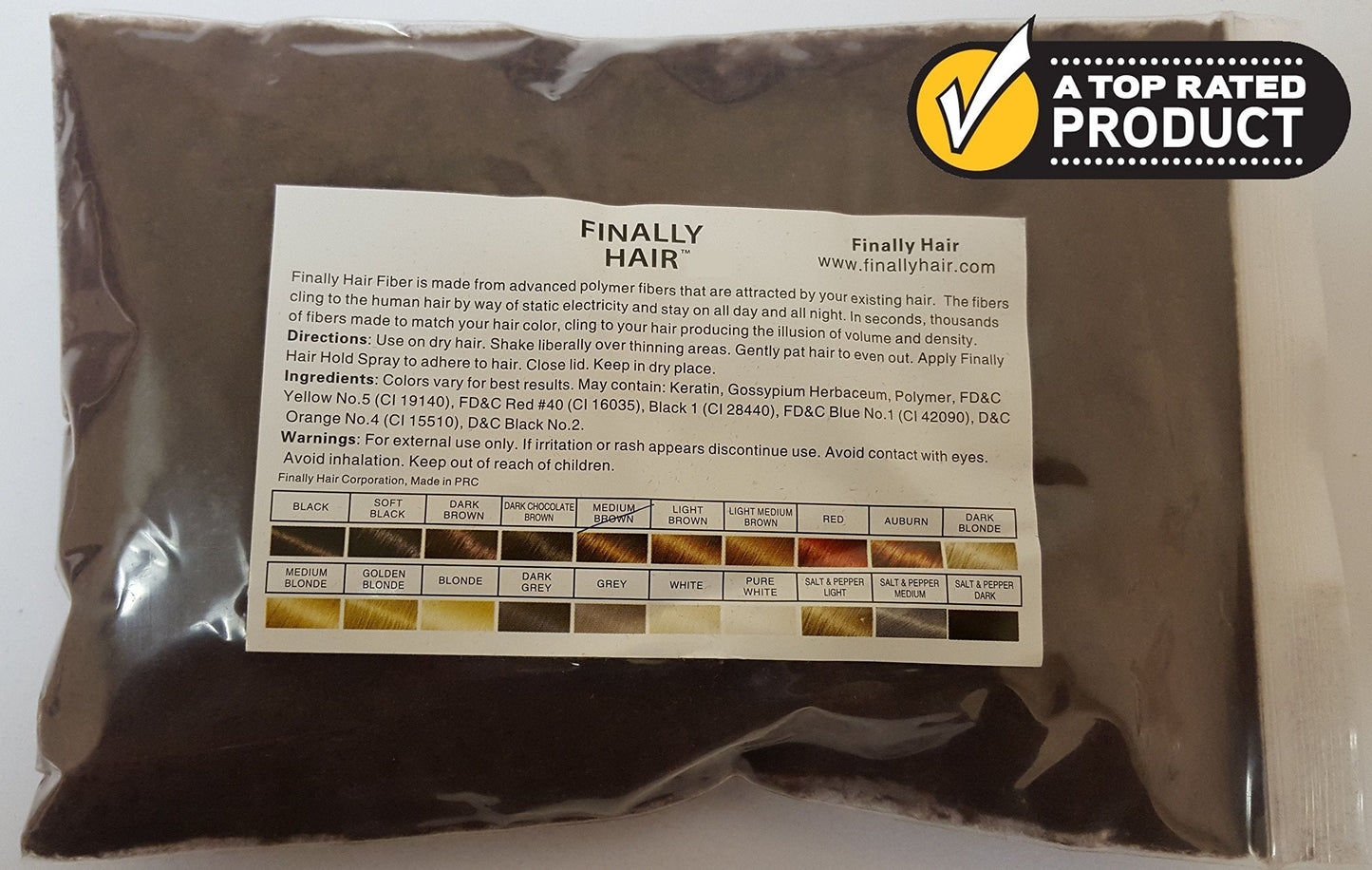 Finally Hair loss concealer microfibers pouring from refill bag into shaker bottle