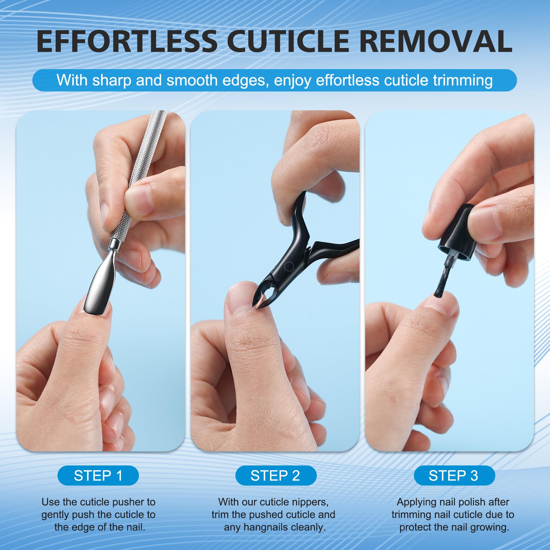 FERYES professional nail care tool removing dead skin during a home manicure routine