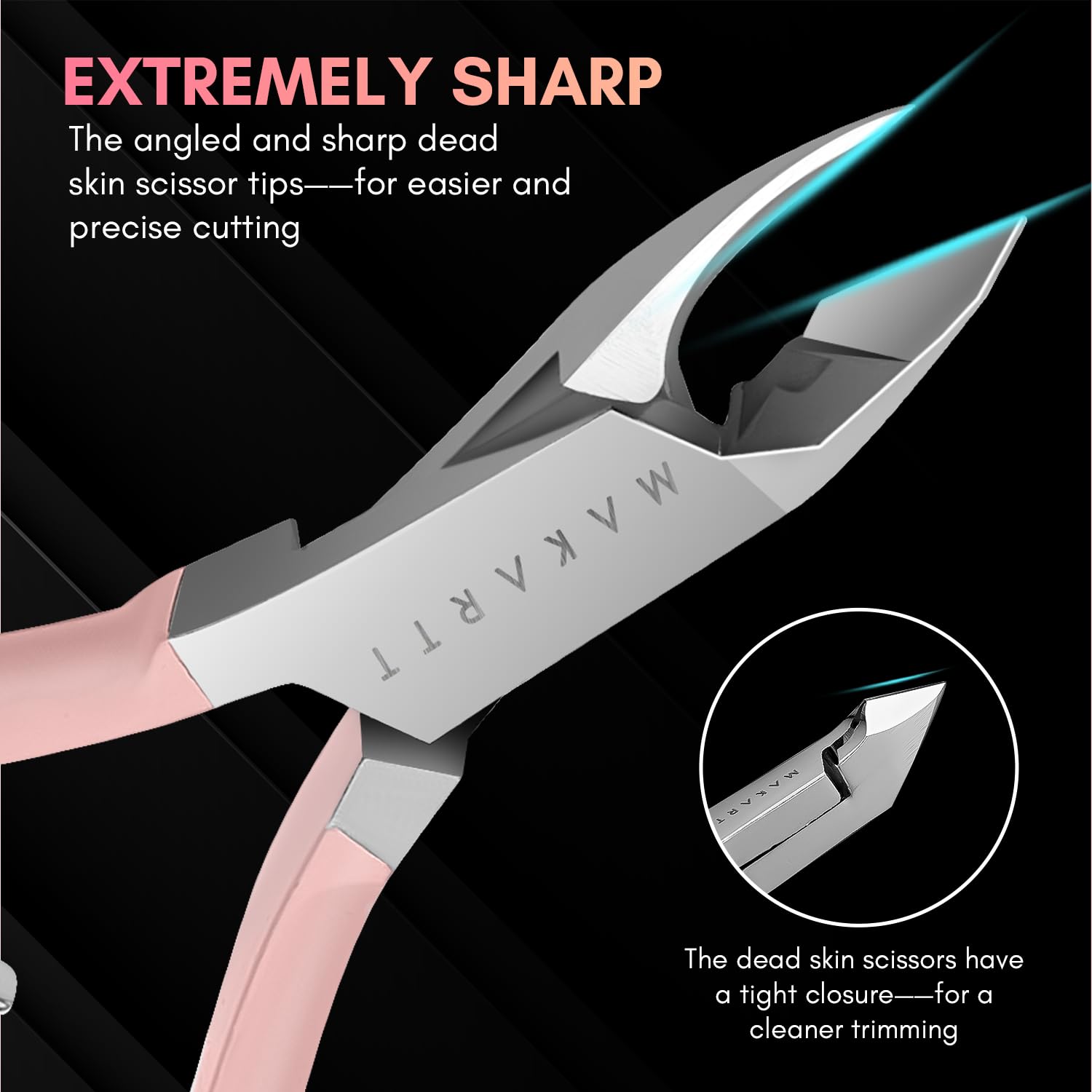 Makartt professional pink cuticle trimmer showcasing the double spring ergonomic design close up