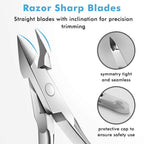 Dual sided stainless steel cuticle pusher tool demonstrating the scraping edge and the flat curved contour end.