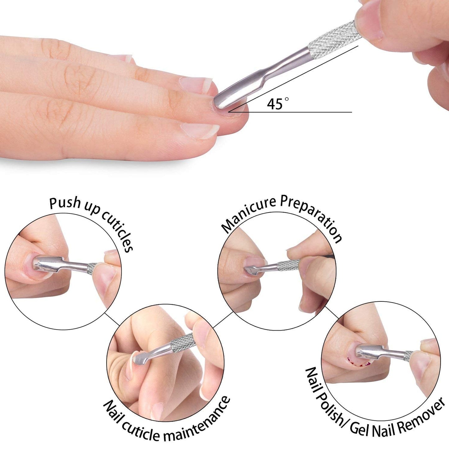 Ergonomic handles of the silver cuticle clippers showing the built-in flexible spring system for non slip grip.