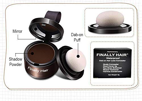 Finally Hair black dab on hair fibers concealer demonstrating compact travel design