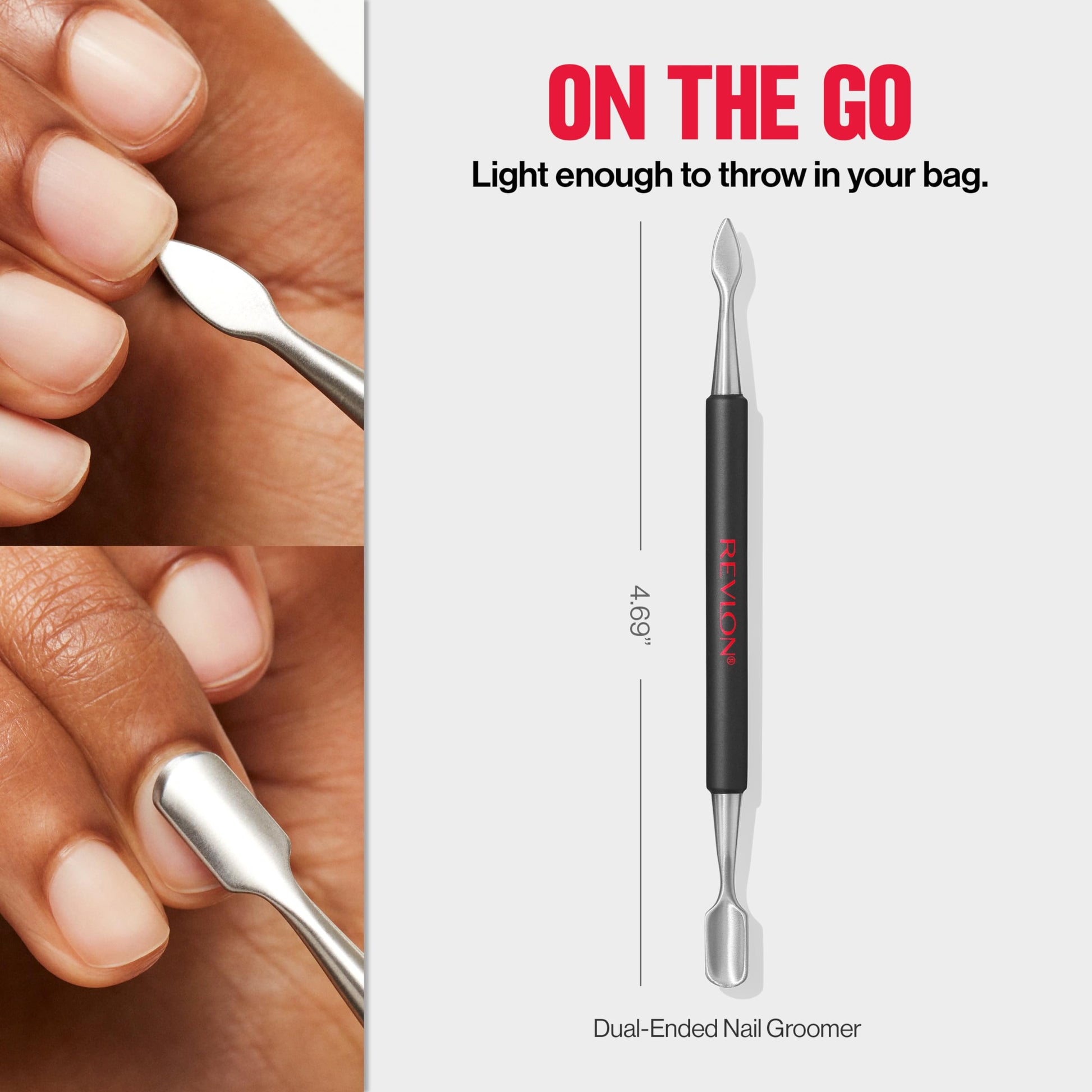 Hand holding Revlon stainless steel nail groomer