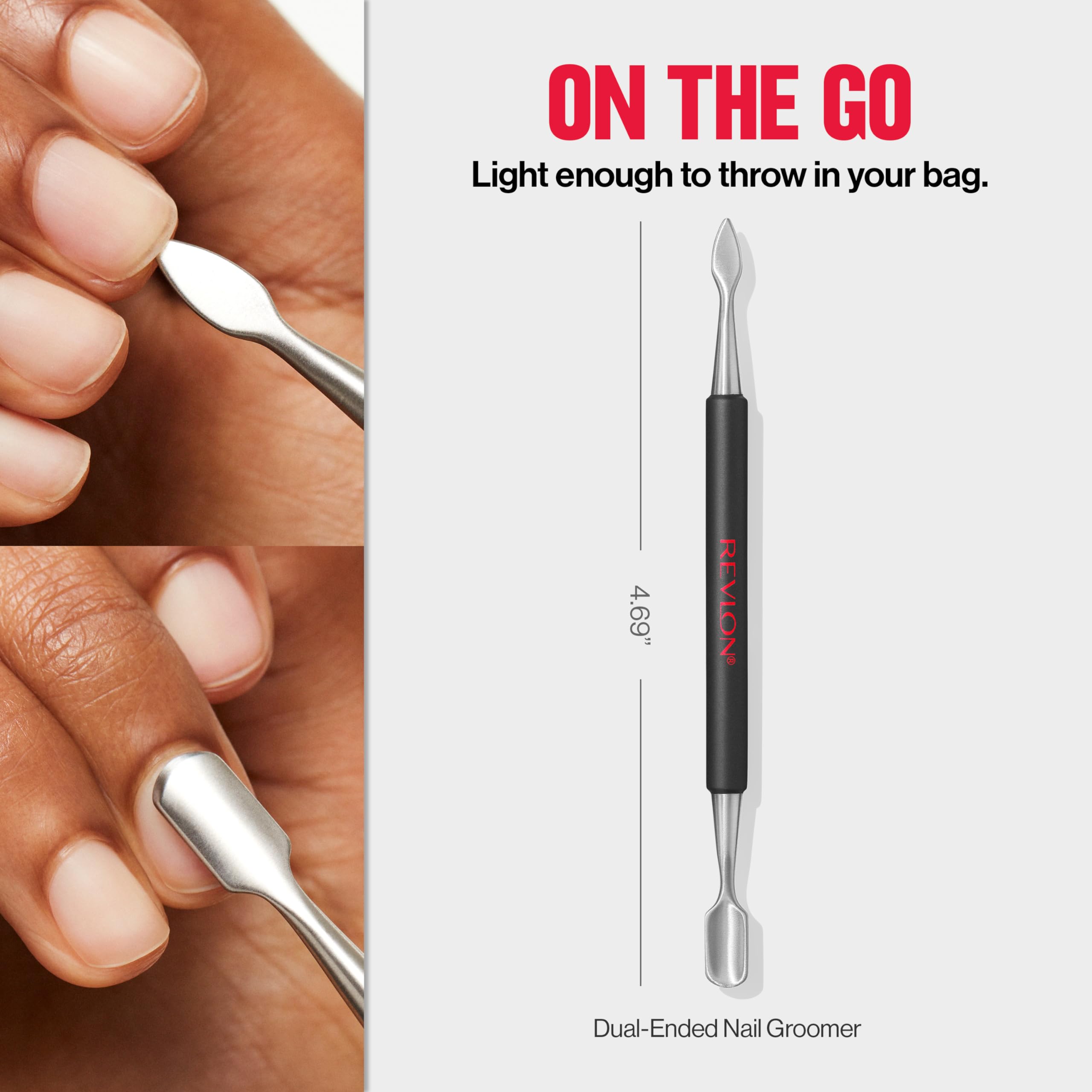 Hand holding Revlon stainless steel nail groomer